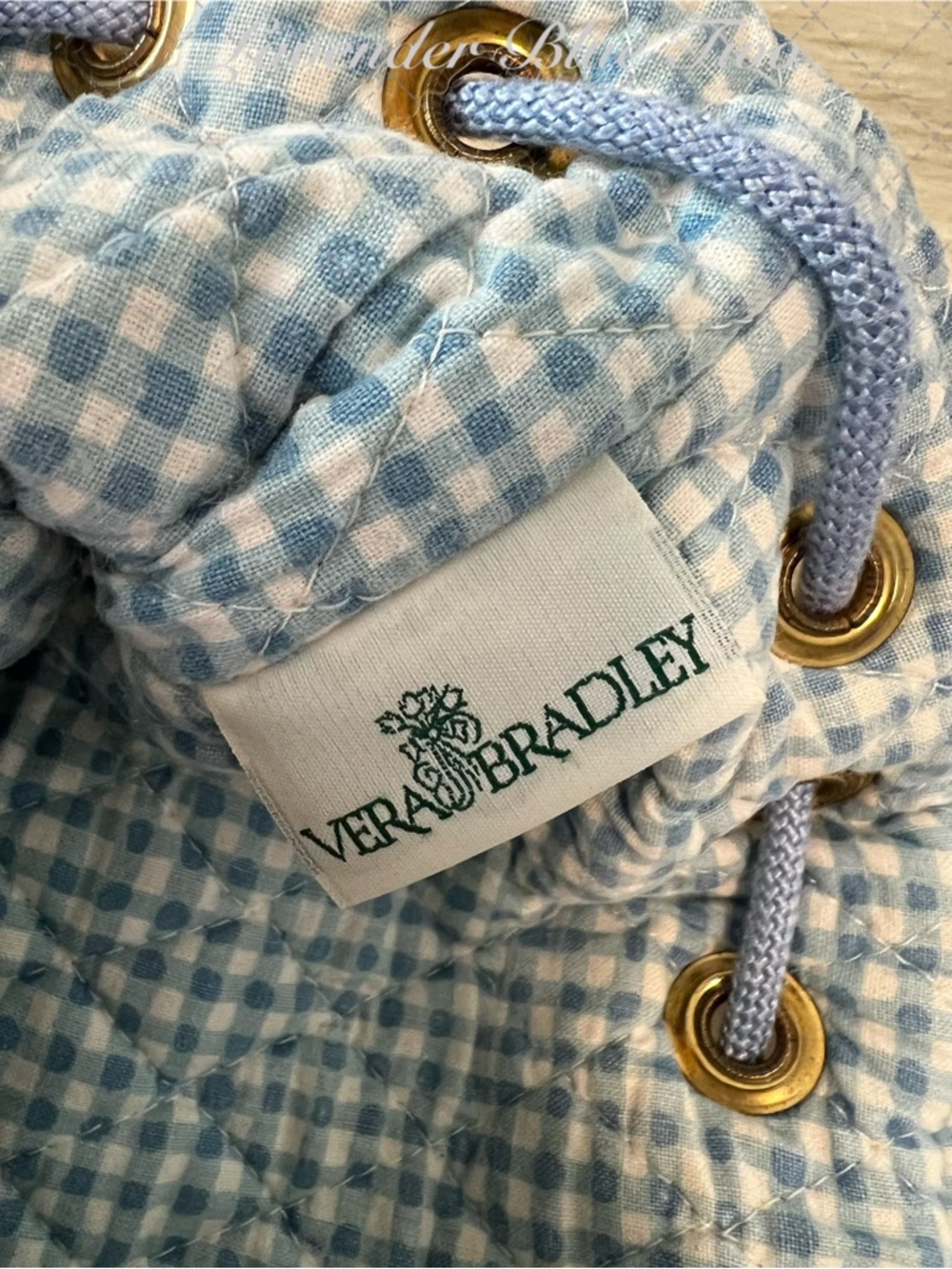 Vintage VERA BRADLEY Elizabeth 1997 Flap Drawstring Backpack Yellow Blue Indiana - Picture 15 of 16